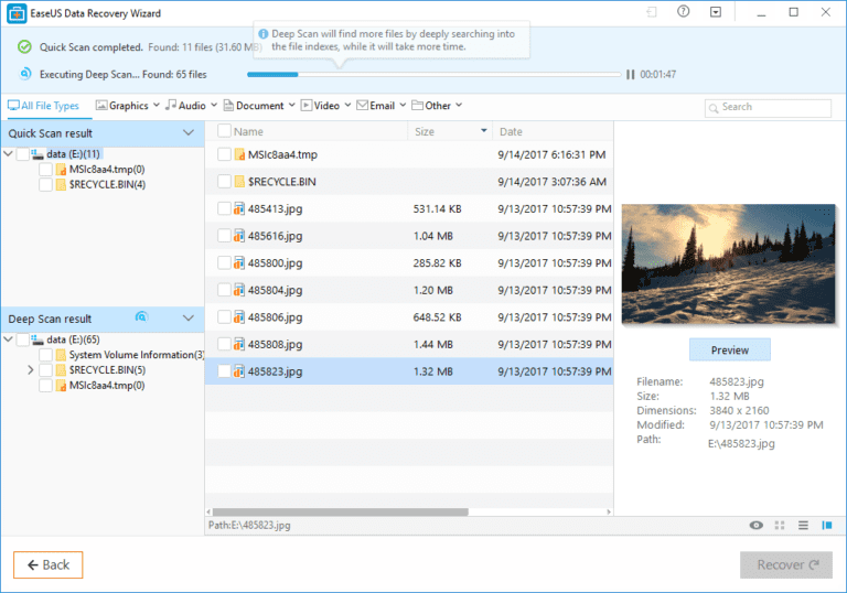 Recover Files using EaseUS Data Recovery Wizard