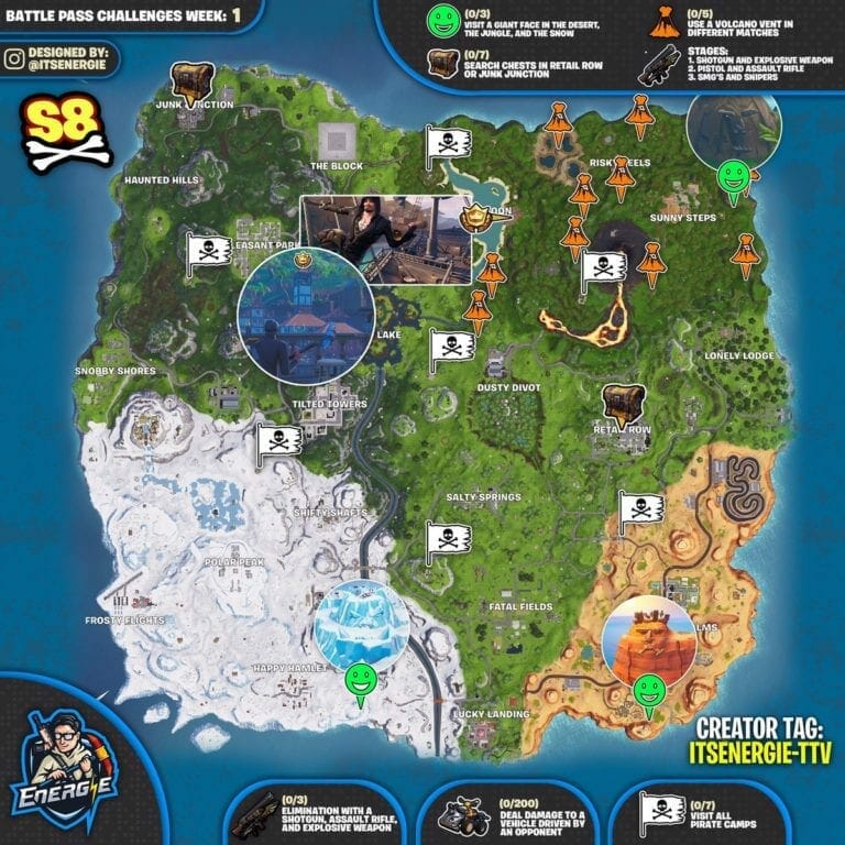 Fortnite Season 8 Week 1 Challenges And Cheat Sheet & Guide